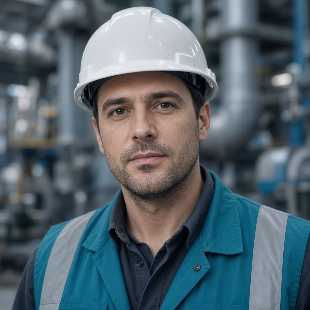 Worker in a teal high-visibility vest and white hard hat